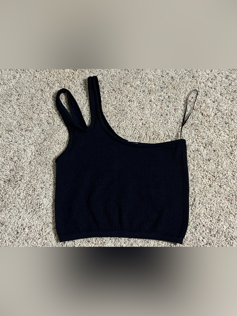Zara Black One-Shoulder Ribbed Crop Tank